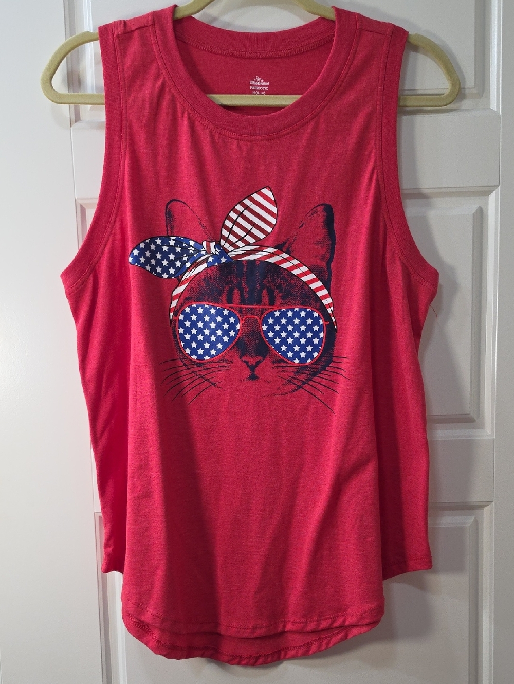 Way to Celebrate!  Red White & Blue Patriot Cat Graphic Tank Top - Medium